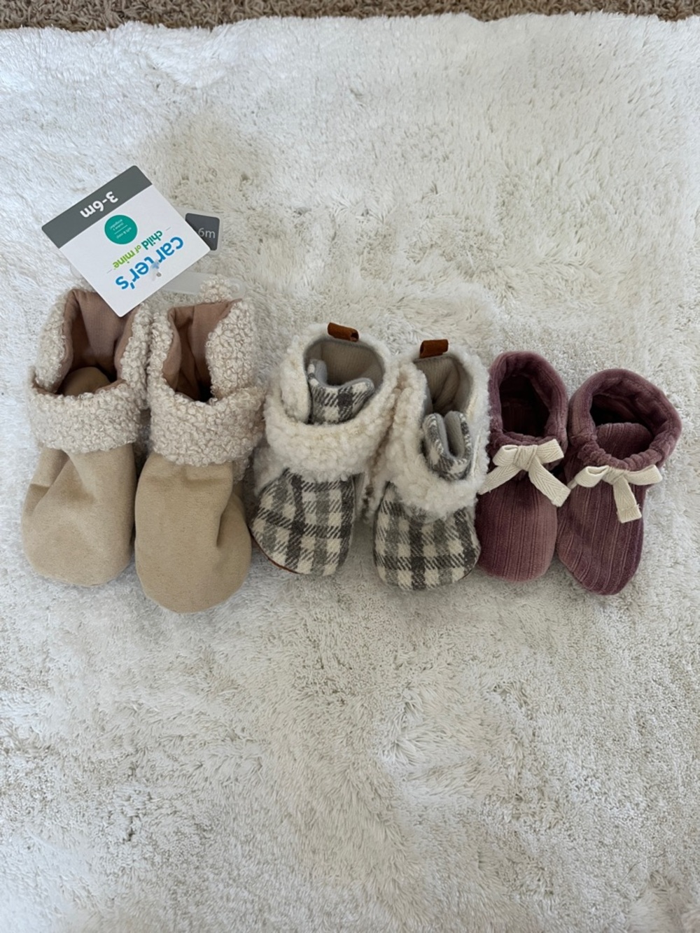Carter's Neutral & Mauve Baby Bootie Trio